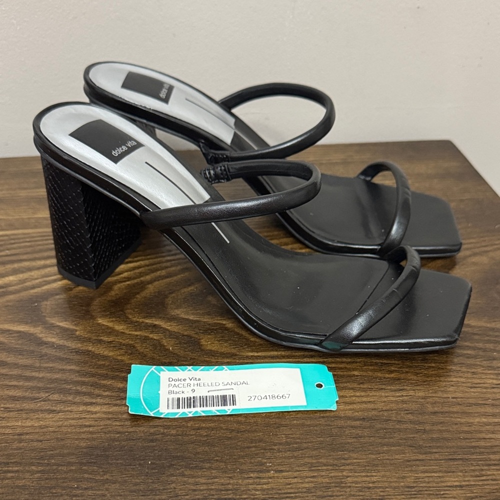 NEW Dolce Vita Pacer Black Block Heel Sandals Size 9